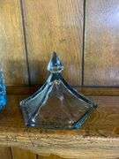 Tiara Indiana Glass Ice Blue Colonial Eagle and Stars Candy Box, Tiara Exclusives Year of the Eagle 1782-1982 Amber Plate & Tiara Glass Liberty Enlightening The World Collector Plate