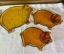 Vintage Tiara Amber Indian Glass,  Piggy Set