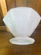 7.5” x 7” Milk Glass Indiana Glass Teardrop Compote Pedestal Bowl & 9” x 6” Vintage Large Milk Glass Fruit Bowl Grape Pattern