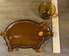 Vintage Tiara Amber Indian Glass,  Piggy Set