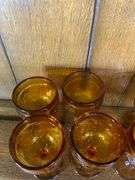 Vintage 70’s Tiara Amber Sandwich  Wine Set-Tray Goblets Decanter 11 Pcs.