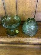 Black Tiara Glass Butter Dish, Amber & Olive Green Candle Holders