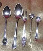 11 Sterling Silver Antique, Vintage Souvenir spoons, demitasse spoons and salt cellar spoons