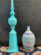 13” Multicolor Vase & 25” Large Blue Decorative Piece