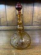 Vintage 70’s Tiara Amber Sandwich  Wine Set-Tray Goblets Decanter 11 Pcs.