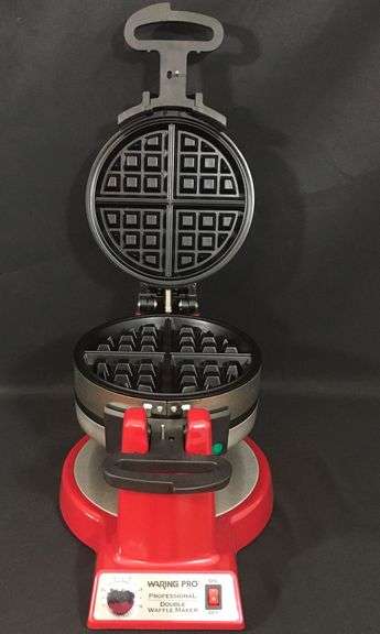 Red Waring Pro Double Waffle Maker Like New