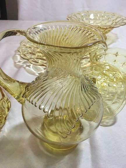 5 pcs. Vintage "Tiara" Yellow Mist Constellation Pattern Pedestal Centerpiece Bowl 12" | eBay