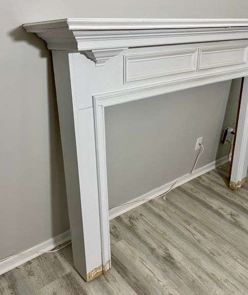 White Wooden Mantle  75”W x 53”H x 14”D