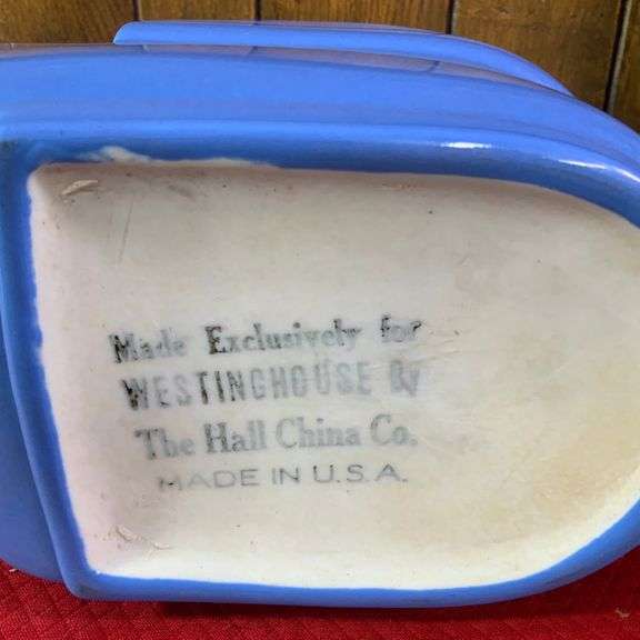Rare Vintage Hall China Co. Blue Pitcher Made Exclusively For Westinghouse