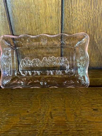 Pink Tiara Glass Bread Dish, Pink & Blue Butter Dishes & a Blue Heart Dish