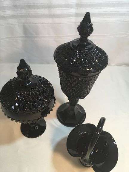 3 PCs. Black Diamond Point Tiara Indiana Glass