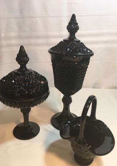 3 PCs. Black Diamond Point Tiara Indiana Glass