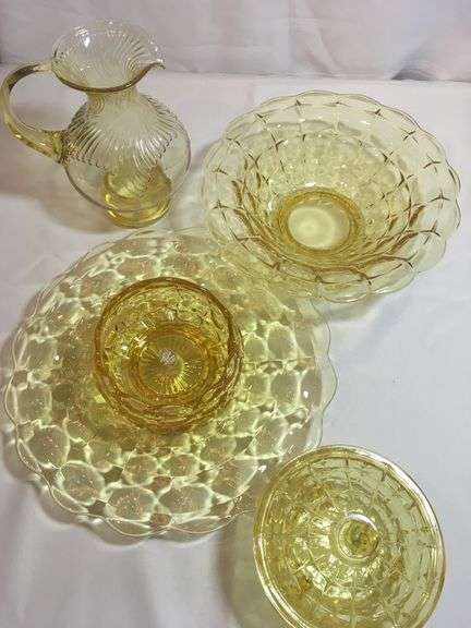 5 pcs. Vintage "Tiara" Yellow Mist Constellation Pattern Pedestal Centerpiece Bowl 12" | eBay