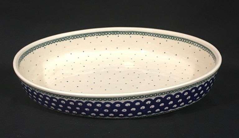 Boleslaweic Polish Pottery Hand Made Peacock Large Oval