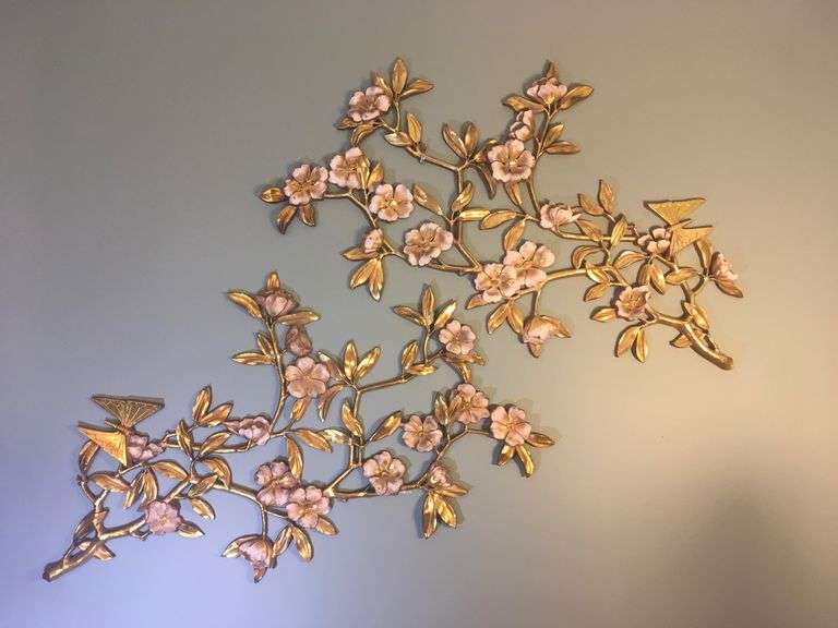 2 MidCentury Gold Dogwood Wall Plaque Each Measures 37” x 21”