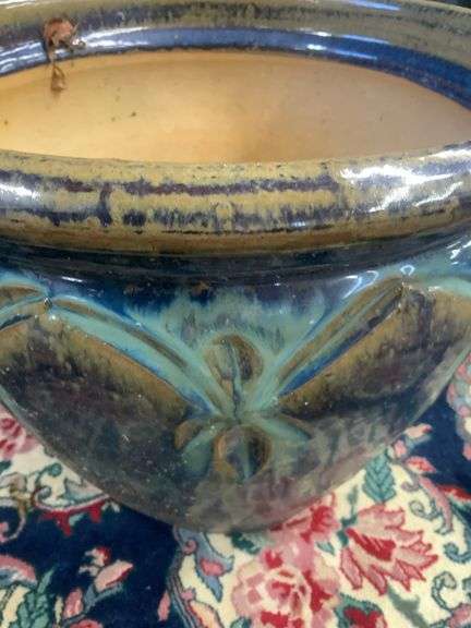 Two Large Blue Glazed Planter 15”