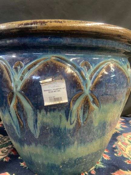Two Large Blue Glazed Planter 15”