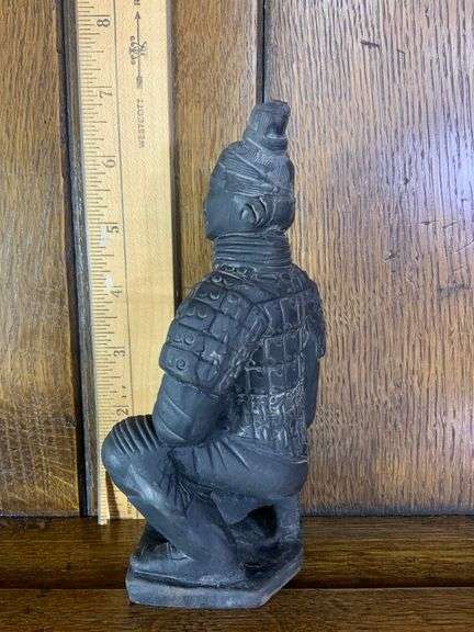 Chinese Mud Warrior Figurine, Budda Figurine, 3 Cloisonné Shakers & Two Salt Seller