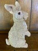 Two Resin Rabbit Figurines, Two Metal Leaf Candle Holder & Glazed Ginger Jar