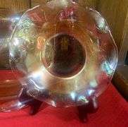 Vintage 1950s Jeanette Marigold Carnival Glass Deer Fawn Vanity Trinket Dish & Two Marigold Bowls
