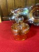 Vintage 1950s Jeanette Marigold Carnival Glass Deer Fawn Vanity Trinket Dish & Two Marigold Bowls