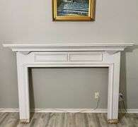 White Wooden Mantle  75”W x 53”H x 14”D