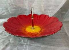 Vibrant Flower Serving Tray & A Black Metal Napkin, Flatware & Plate Holder