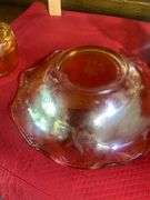 Vintage 1950s Jeanette Marigold Carnival Glass Deer Fawn Vanity Trinket Dish & Two Marigold Bowls