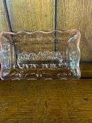 Pink Tiara Glass Bread Dish, Pink & Blue Butter Dishes & a Blue Heart Dish