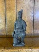 Chinese Mud Warrior Figurine, Budda Figurine, 3 Cloisonné Shakers & Two Salt Seller