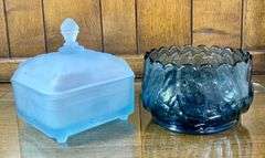 Blue Frosted Honeycomb Dish & Premier Blue Lotus Lily Bowl