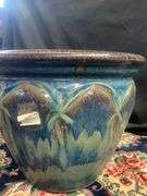 Two Large Blue Glazed Planter 15”