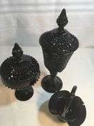 3 PCs. Black Diamond Point Tiara Indiana Glass