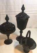 3 PCs. Black Diamond Point Tiara Indiana Glass
