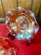 Vintage 1950s Jeanette Marigold Carnival Glass Deer Fawn Vanity Trinket Dish & Two Marigold Bowls