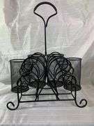 Vibrant Flower Serving Tray & A Black Metal Napkin, Flatware & Plate Holder