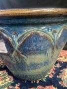 Two Large Blue Glazed Planter 15”