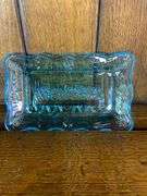 Pink Tiara Glass Bread Dish, Pink & Blue Butter Dishes & a Blue Heart Dish