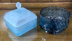 Blue Frosted Honeycomb Dish & Premier Blue Lotus Lily Bowl