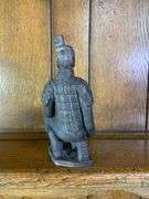 Chinese Mud Warrior Figurine, Budda Figurine, 3 Cloisonné Shakers & Two Salt Seller