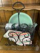 Vibrant Flower Serving Tray & A Black Metal Napkin, Flatware & Plate Holder