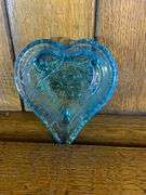Pink Tiara Glass Bread Dish, Pink & Blue Butter Dishes & a Blue Heart Dish