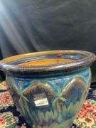 Two Large Blue Glazed Planter 15”
