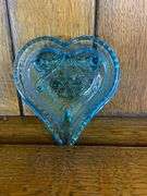 Pink Tiara Glass Bread Dish, Pink & Blue Butter Dishes & a Blue Heart Dish