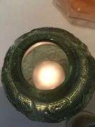 Large Vintage Glass, Ceramic Favorites, Red Amberina  glass basket, Green Fairy Light