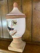 Two Resin Rabbit Figurines, Two Metal Leaf Candle Holder & Glazed Ginger Jar