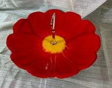 Vibrant Flower Serving Tray & A Black Metal Napkin, Flatware & Plate Holder