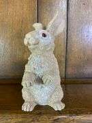 Two Resin Rabbit Figurines, Two Metal Leaf Candle Holder & Glazed Ginger Jar