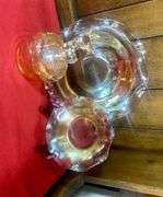 Vintage 1950s Jeanette Marigold Carnival Glass Deer Fawn Vanity Trinket Dish & Two Marigold Bowls