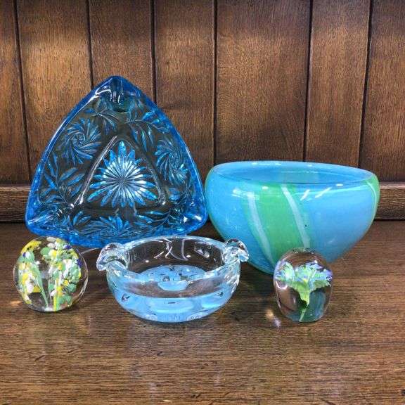 5 Piece Blue and  Green Glass Lot